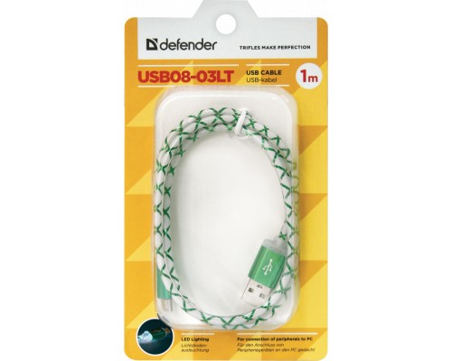 Дата кабель USB08-03LT USB - Micro USB, GreenLED backlight, 1m Defender (87557)