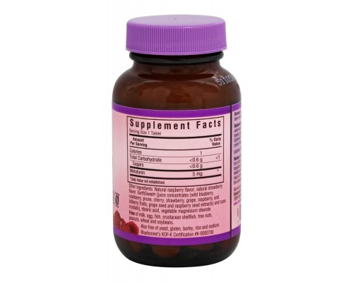 Амінокислота Bluebonnet Nutrition Мелатонін 5 мг, Смак Малини, Earth Sweet Chewables, 60 жувал (BLB-00996) 