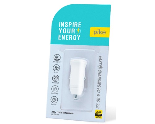 Зарядний пристрій Piko CC-302QP 2USB A+C/20W (1283126509896)
