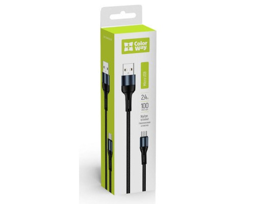 Дата кабель USB 2.0 AM to Micro 5P 1.0m nylon black ColorWay (CW-CBUM045-BK)