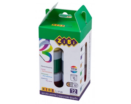Акрилові фарби ZiBi KIDS Line 12 кольорів по 10мл (ZB.6662)