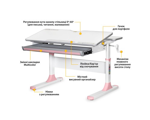 Парта Mealux Edmonton Multicolor Pink Lite (BD-610 W/MC + PN Lite)