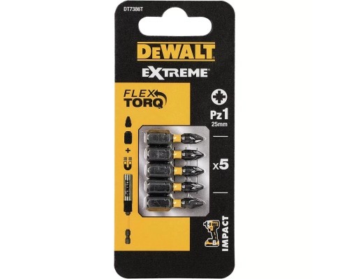 Набір біт DeWALT IMPACT TORSION, ударні, Pozidriv, Pz1, L=25 мм, 5 шт (DT7386T)