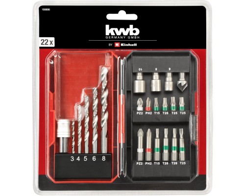 Набір свердл і біт Einhell KWB, 22 шт, кейс S-Box (108806)