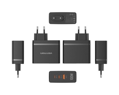 Зарядний пристрій Vention 3xUSB 100W GaN (2хUSB-C+USB-A) black (FEGB0-EU)