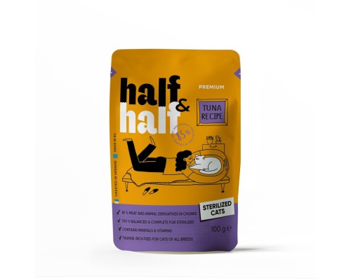 Вологий корм для кішок Half&Half для стерилізованих шматочки з тунцем у соусі 100 г (4820261920888)