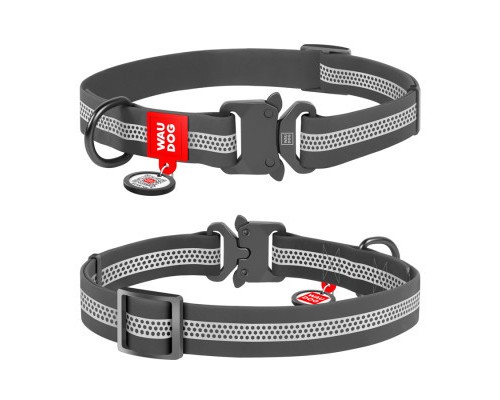 Нашийник для тварин WAUDOG Waterproof з QR металічна пряжка-фастекс Ш 25 мм Д 34-49 см сірий (261011)