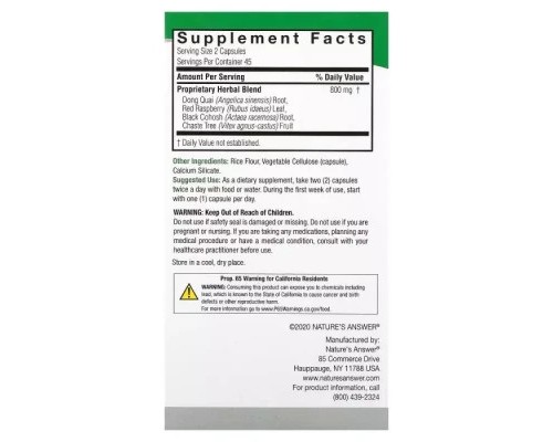 Трави Nature's Answer Женский травяной комплекс, 800 мг, Female Complex, Herbal Combination, 90 (NTA-16032)