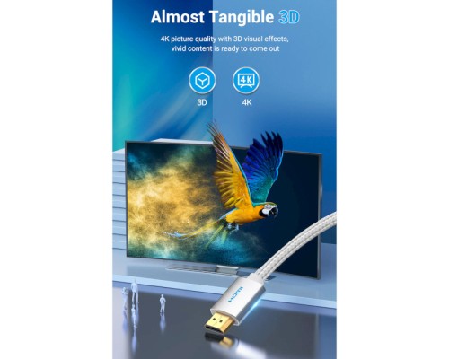 Кабель мультимедійний HDMI to HDMI 10.0m V2.0 4K 60Hz Silver Metal Type Vention (AABIL)