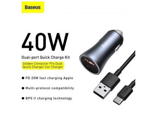 Зарядний пристрій Baseus Golden Contactor Pro Dual Quick 1 USB QC 3.0 + Type-C PD (40W) Black (TZCCJD-0G)