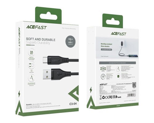 Дата кабель USB 2.0 AM to Type-C 1.2m 3.0A TPE C3-04 Black Acefast (6974316280866)