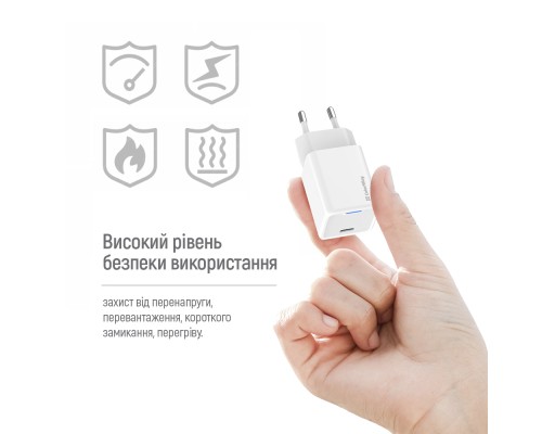 Зарядний пристрій ColorWay GaN Mini 65W PD Port PPS USB-C white (CW-CHS049PD-WT)
