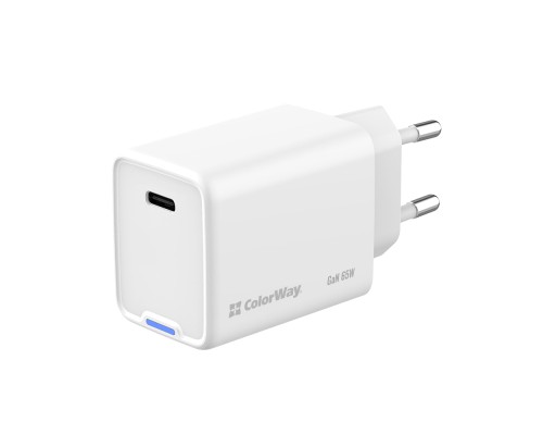 Зарядний пристрій ColorWay GaN Mini 65W PD Port PPS USB-C white (CW-CHS049PD-WT)