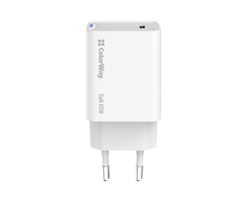 Зарядний пристрій ColorWay GaN Mini 65W PD Port PPS USB-C white (CW-CHS049PD-WT)