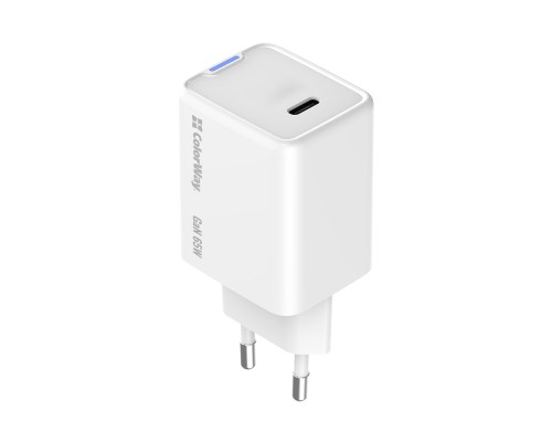 Зарядний пристрій ColorWay GaN Mini 65W PD Port PPS USB-C white (CW-CHS049PD-WT)