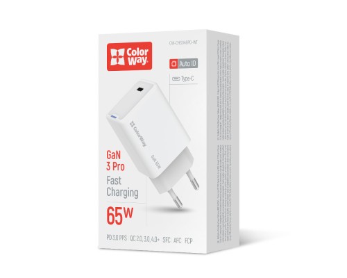 Зарядний пристрій ColorWay GaN Mini 65W PD Port PPS USB-C white (CW-CHS049PD-WT)
