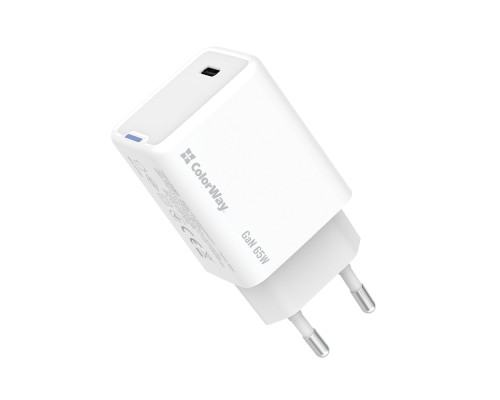 Зарядний пристрій ColorWay GaN Mini 65W PD Port PPS USB-C white (CW-CHS049PD-WT)