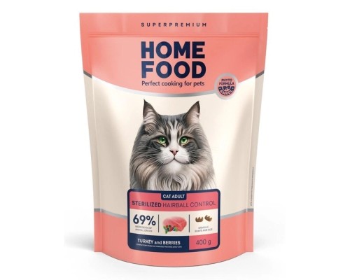 Сухий корм для кішок Home Food Hairball control For sterilised з індичкою та ягодами 400 г (4820290090026)