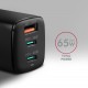 Зарядний пристрій AXAGON 1xUSB + 2xUSB-C 65W QC4+ PD3.0 PPS black (ACU-DPQ65)