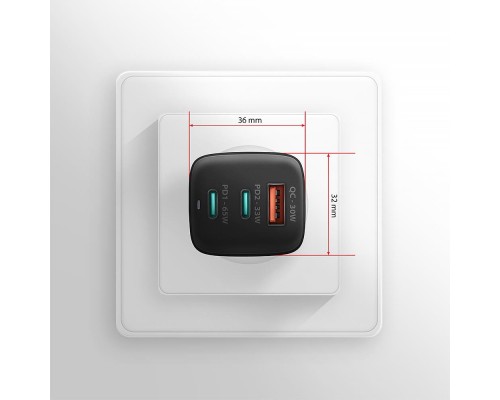 Зарядний пристрій AXAGON 1xUSB + 2xUSB-C 65W QC4+ PD3.0 PPS black (ACU-DPQ65)