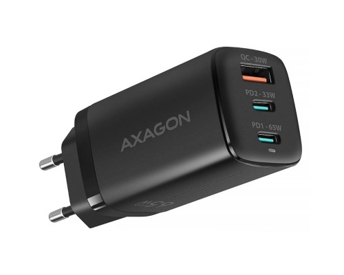Зарядний пристрій AXAGON 1xUSB + 2xUSB-C 65W QC4+ PD3.0 PPS black (ACU-DPQ65)
