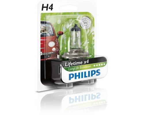 Автолампа Philips H4 LongLife EcoVision, 1шт (12342LLECOB1)