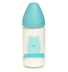 Пляшечка для годування Suavinex Сенс життя скляна, 240 м бірюзова з футляром (303004)