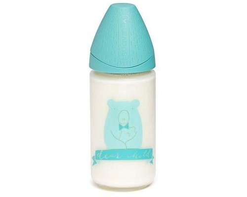 Пляшечка для годування Suavinex Сенс життя скляна, 240 м бірюзова з футляром (303004)