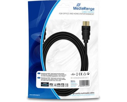 Кабель мультимедійний HDMI to HDMI 3.0m Mediarange (MRCS155) Кабель мультимедійний HDMI to HDMI 3.0m Mediarange (MRCS155)