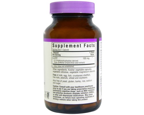 Амінокислота Bluebonnet Nutrition 5-HTP (гідроксітріптофан), 100 мг, 60 капсул (BLB0051) 