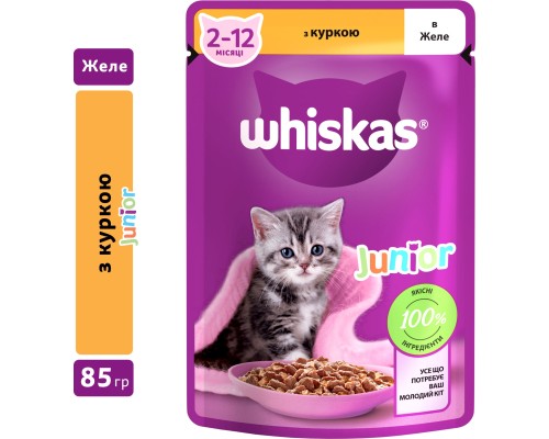 Вологий корм для кішок Whiskas Kitten Курка в желе 85 г (5900951302152/5900951302138)