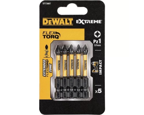 Набір біт DeWALT IMPACT TORSION, ударні, Pozidriv, Pz1, L=57 мм, 5 шт (DT7390T)