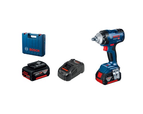Гайковерт Bosch GDS 18V-400, 2x5Ah, 400 Нм, 0-2500 об/хв, кейс, зажим квадрат, 1.87 кг (0.601.9K0.020)