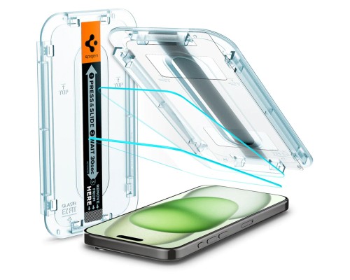 Скло захисне Spigen Apple iPhone 15 Plus EZ FIT tR (2 Pack) (AGL06883)