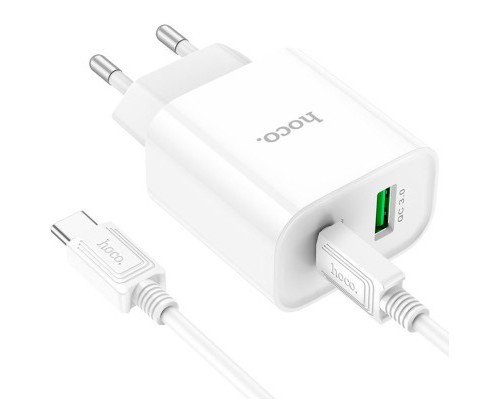 Зарядний пристрій HOCO C80A Plus Rapido PD20W+QC3.0 charger set(C to C) White (6931474779908)