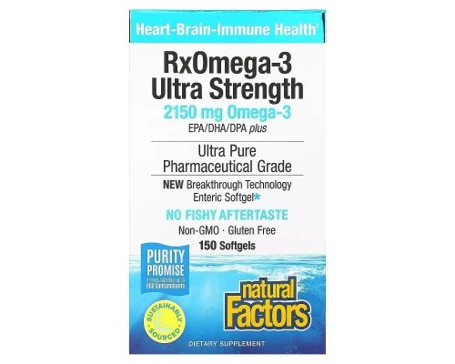 Жирні кислоти Natural Factors Омега-3 ультра, 2150 мг, RxOmega-3 Ultra Strength, 150 гелевих капсул (NFS-35493)