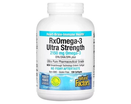 Жирні кислоти Natural Factors Омега-3 ультра, 2150 мг, RxOmega-3 Ultra Strength, 150 гелевих капсул (NFS-35493)