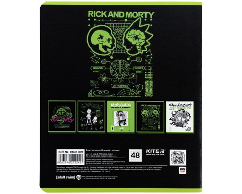 Зошит Kite Rick and Morty 48 аркушів, клітинка (RM24-259)