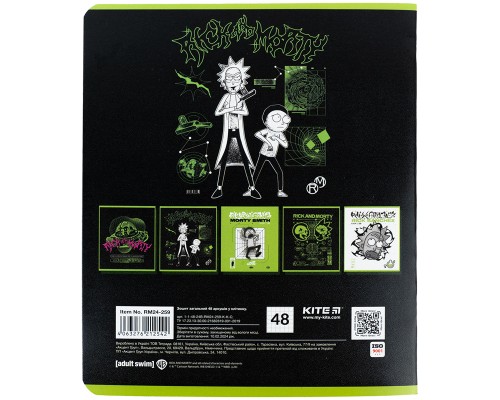 Зошит Kite Rick and Morty 48 аркушів, клітинка (RM24-259)