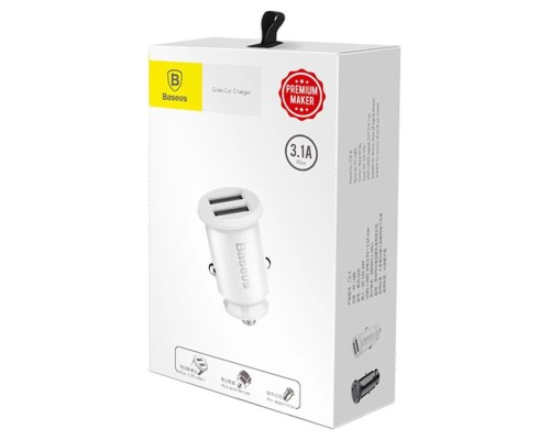 Зарядний пристрій Baseus Grain Metal 3.1A/2USB White (CCALL-ML02)