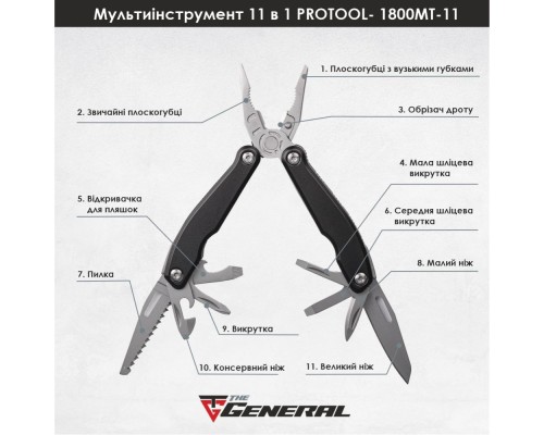 Мультитул TheGeneral Protool у чохлі графітовий (1800TG-11) Мультитул TheGeneral Protool у чохлі графітовий (1800TG-11)