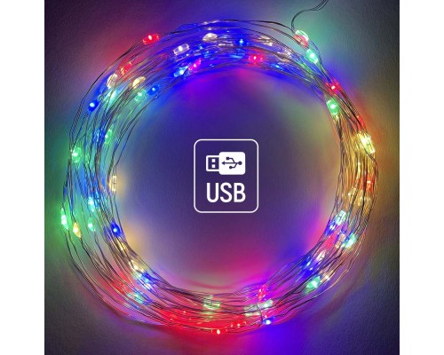 Гірлянда ColorWay Роса LED 100 10 м 8 функцій різнокольорова USB (CW-G-100L10NUMC)