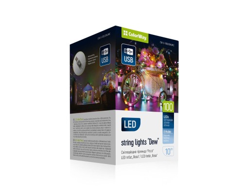 Гірлянда ColorWay Роса LED 100 10 м 8 функцій різнокольорова USB (CW-G-100L10NUMC)