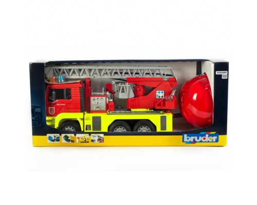 Спецтехніка Bruder Пожежна автодрабина Man TGA зі світло-звуковим модулем та червоний шолом (01760)