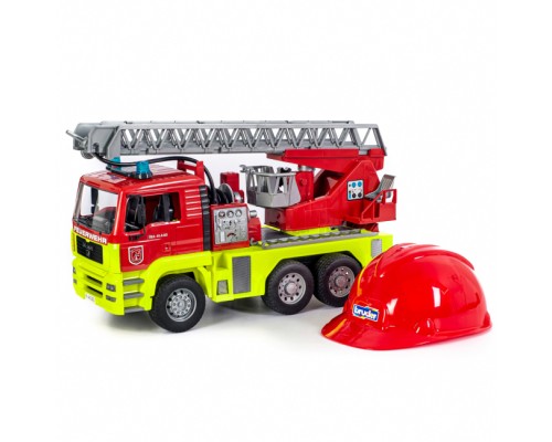 Спецтехніка Bruder Пожежна автодрабина Man TGA зі світло-звуковим модулем та червоний шолом (01760)