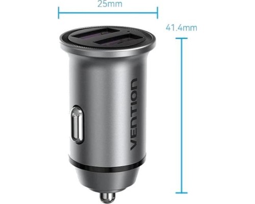 Зарядний пристрій Vention 2USB-A 30W QC3.0 Gray Mini Style Aluminium Alloy Type (FFEH0)