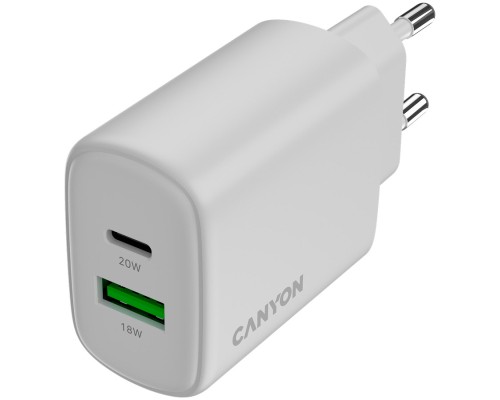 Зарядний пристрій Canyon OnCharge 200 20W 1xPD 1xQC EU White (CNE-CHA200-21)