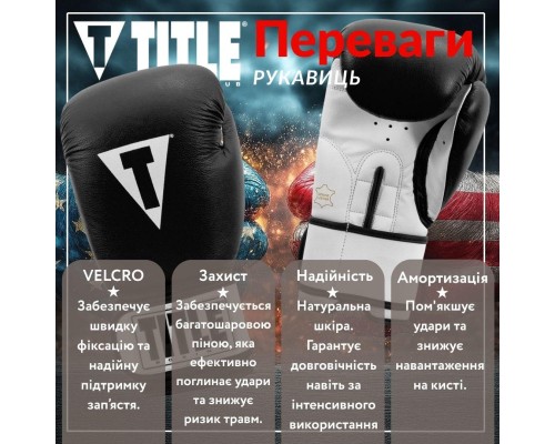 Боксерські рукавички Title Premier Leather Black/White L 14 oz (TSBG2 L BK/WH)