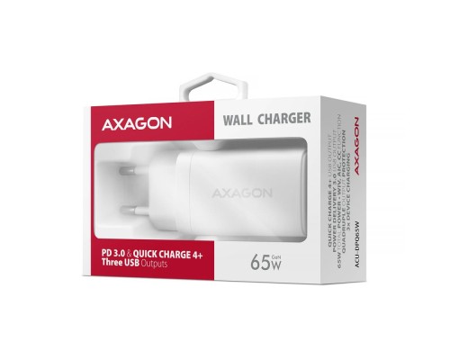 Зарядний пристрій AXAGON 1xUSB + 2xUSB-C 65W QC4+ PD3.0 PPS white (ACU-DPQ65W)