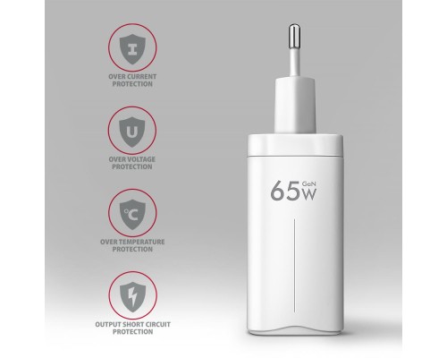Зарядний пристрій AXAGON 1xUSB + 2xUSB-C 65W QC4+ PD3.0 PPS white (ACU-DPQ65W)